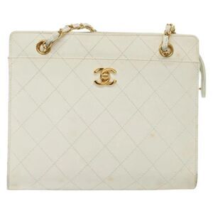 Chanel Cc Shoulder Bag Quilted Caviar White Leather Bag